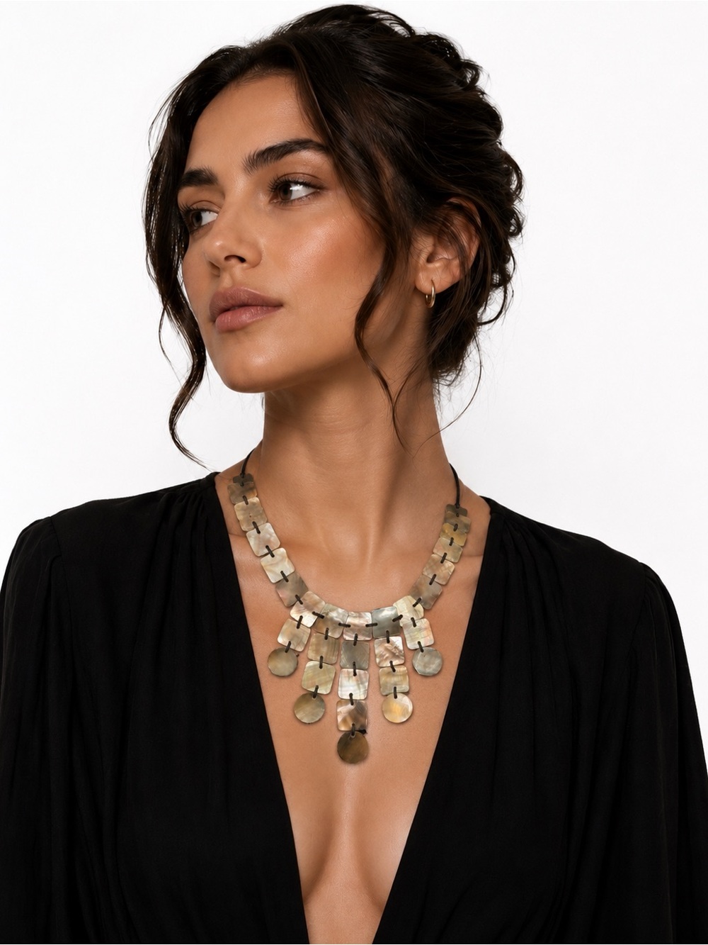 Mother of‎ Pearl Shell Statement Necklace Adjustable Boho Bib Necklace